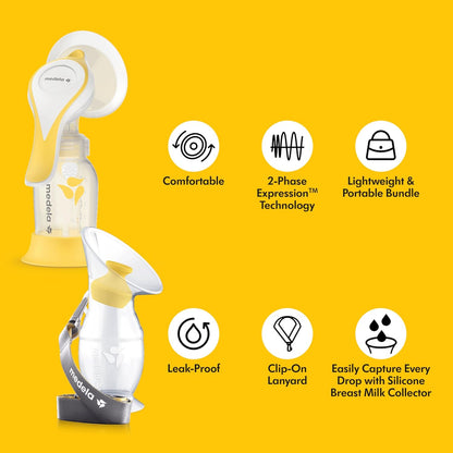 Medela Harmony Manual Breast Pump Bundle - Perfect Pair with Silicone Breast Milk Collector | Lightweight & BPA-Free
