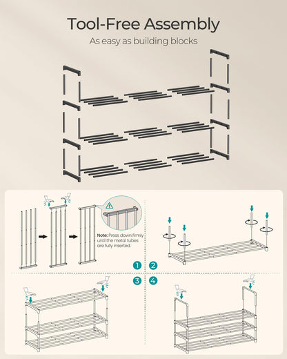 SONGMICS Shoe Rack, 10-Tier Shoe Organizer, Metal Storage Shelf, Upright or Upside Down, for 44-55 Pairs, for Entryway, 11.8 x 36.2 x 68.1 Inches, Black ULSA011B01