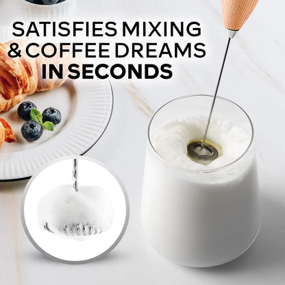 Zulay Kitchen Milk Frother Wand - Ultra-Fast Handheld Mixer for Coffee, Lattes & More - Maple Finish