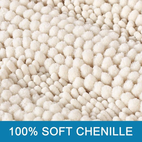 H.VERSAILTEX Bathroom Rugs Bath Rugs for Bathroom Non Slip Bath Mats Extra Thick Chenille Striped Rug 17" x 24" Absorbent Soft Shaggy Washable Dry Fast Bath Mats for Bath Room Floor - Ivory