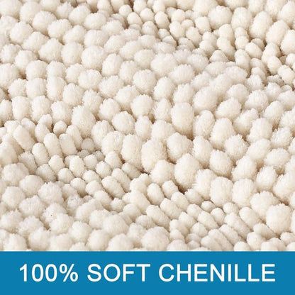 H.VERSAILTEX Bathroom Rugs Bath Rugs for Bathroom Non Slip Bath Mats Extra Thick Chenille Striped Rug 17" x 24" Absorbent Soft Shaggy Washable Dry Fast Bath Mats for Bath Room Floor - Ivory