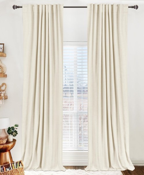 100% Blackout Shield Polyester Blackout Curtains for Bedroom 108 Inches Long, Back Tab/Rod Pocket Living Room Drapes, Thermal Insulated Blackout Curtains 2 Panels Set, 50" W x 108" L, Light Cream