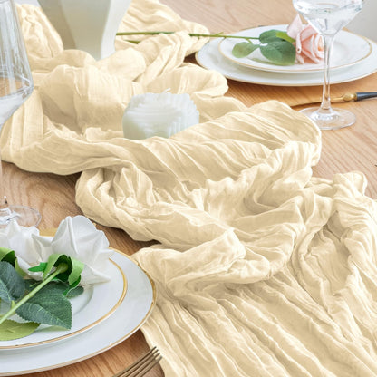 Skiennix Table Runner - 10FT Beige Boho Gauze Cheesecloth for Rustic Wedding & Party Decor