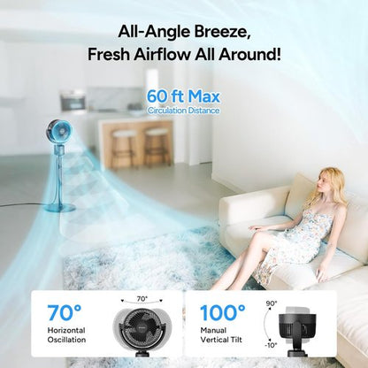 DR.PREPARE Pedestal Fan - Adjustable 16-34" Height, 70° Auto-Oscillation, 3 Speeds for Home & Office