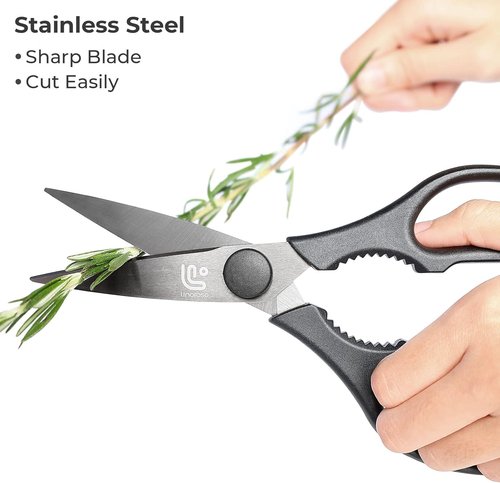 Linoroso Kitchen Shears - Heavy Duty Scissors with Magnetic Holder | Dishwasher Safe, Japanese Steel, Black