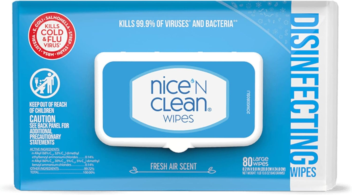 Nice 'N Clean Disinfecting Surface Wipes 80ct - Effective Home & Kitchen Cleaner | Fresh Scent