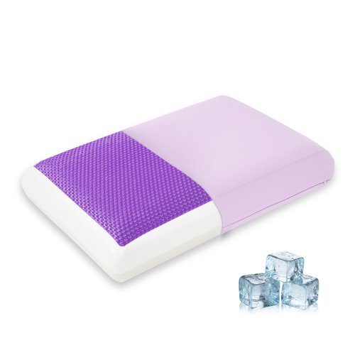 Cooling Pillow for Sleeping, Gel Memory Foam Pillow with Reversible Cover, Neck Support for Side, Back and Stomach Sleepers, Removable & Machine Washable Cover, Bed Pillows for Hot Sleepers, Purple