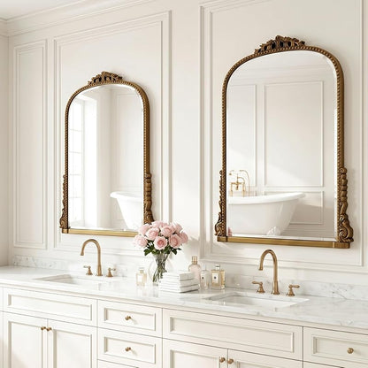 28x40 in Vintage Baroque Wall Mirror with Gold Finish, Arched Frame — Variation: Gold+40"L x 28"W