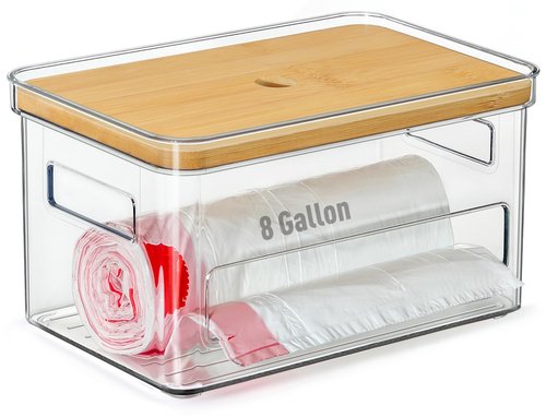 Hudgan Medium (8 Gallon) Trash Bag/Garbage Bag Dispenser with Bamboo Top Suitable for Kitchen Under Sink