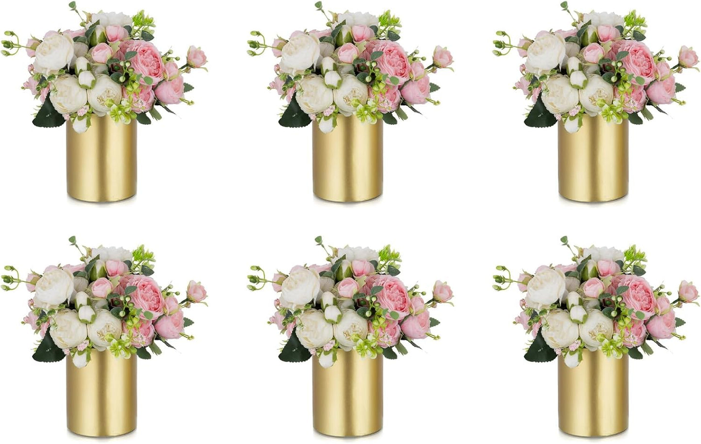 NUPTIO Gold Flower Vases - 6 Pcs 5.1 Inch Tall Metal Centerpieces for Wedding Table Decorations