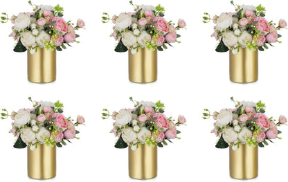 NUPTIO Gold Flower Vases - 6 Pcs 5.1 Inch Tall Metal Centerpieces for Wedding Table Decorations