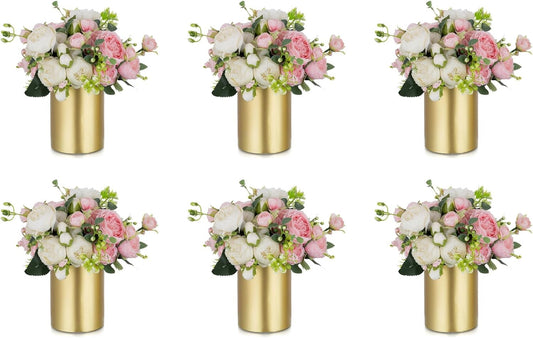 NUPTIO Gold Flower Vases - 6 Pcs 5.1 Inch Tall Metal Centerpieces for Wedding Table Decorations