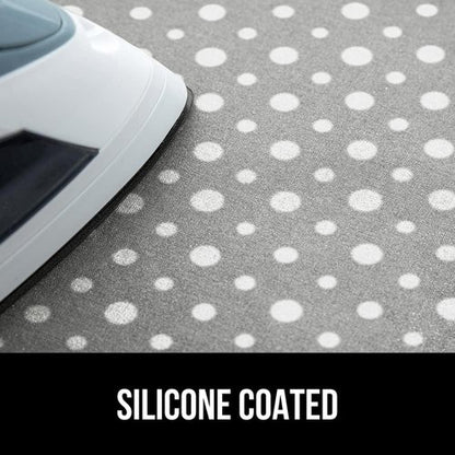 GORILLA GRIP The Original Ironing Board Cover and Pad, Silicone Coating, 400°F Scorch Resistant Thick Padding, Heavy Duty Iron Covers Standard Boards, Hook and Loop Fastener Strap, Polka Dots 28x24