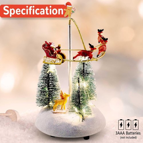 Innodept12 Christmas Snow Village Animated Santa Sleigh Figurine - Musical Lights & Colorful Decor