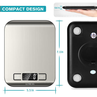 Ultrean Digital Kitchen Scale - Accurate LCD Display for Baking & Meal Prep | 11lb Capacity, 304 Stainless Steel