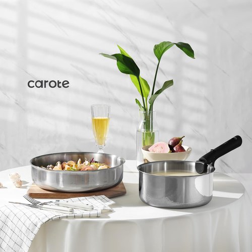 CAROTE 12pcs Pots and Pans Set, Stainless Steel Cookware Set Detachable Handle, Induction Kitchen Cookware Sets with Removable Handle, RV Cookware Set, Oven Safe, Camping Cookware, Pure Black