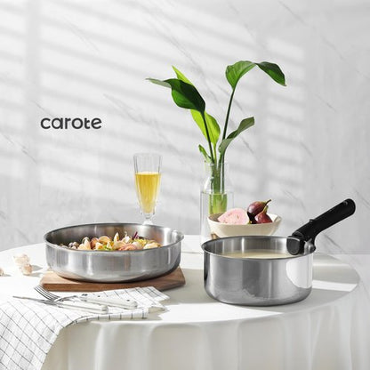 CAROTE 14pcs Pots and Pans Set, Stainless Steel Cookware Set Detachable Handle, Induction Kitchen Cookware Sets with Removable Handle, RV Cookware Set, Oven Safe, Camping Cookware, Black