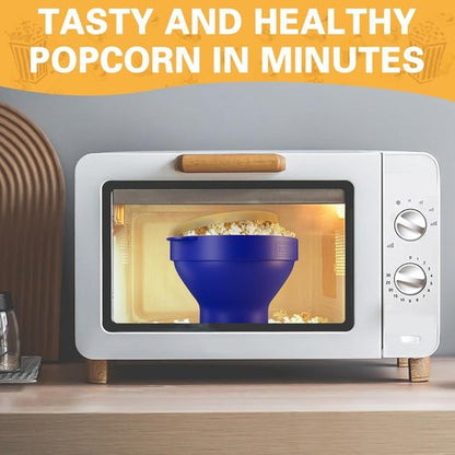 Korcci Microwaveable Silicone Popcorn Popper - Collapsible, No Oil Needed, Dishwasher Safe | Blue