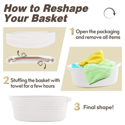 Pro Goleem Small Woven Easter Basket - Durable Gift Basket with Ribbons & Handles | 12" x 8" x 5" White