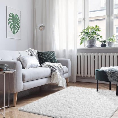 Ophanie White Shag Area Rug - Fluffy 4x6 Soft Plush Carpet for Bedroom & Nursery Decor
