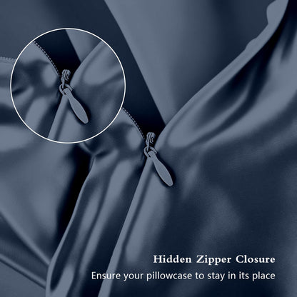 Mulberry Silk Pillowcases | King Size Natural Silk Satin for Hair & Skin | Zipper Closure, Mood Indigo