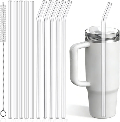 PROOCI 12" Replacement Straws - 10-Pack Food Grade Tritan Plastic for Stanley & Yeti Tumblers | Clear Reusable Straws with Cleaning Brush