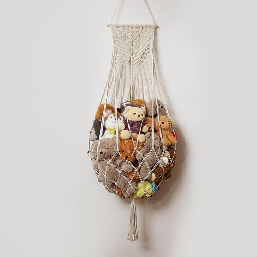 Amdermi Stuffed Animal Hammock - Boho Macrame Wall Organizer for Plush Toy Storage | Cream