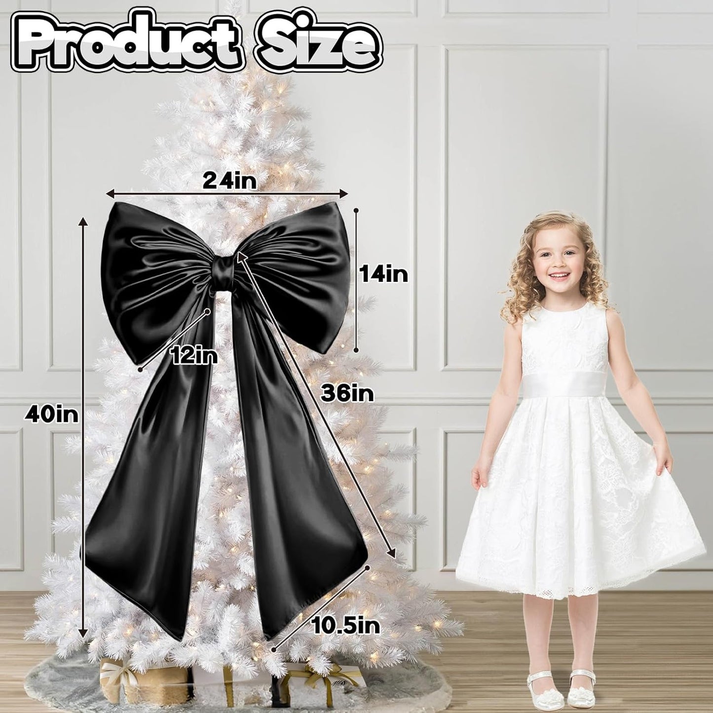 Skiennix Black Bow Decor - 40 x 24 Inches Large Satin Ribbon Bow for Wedding & Birthday Decor