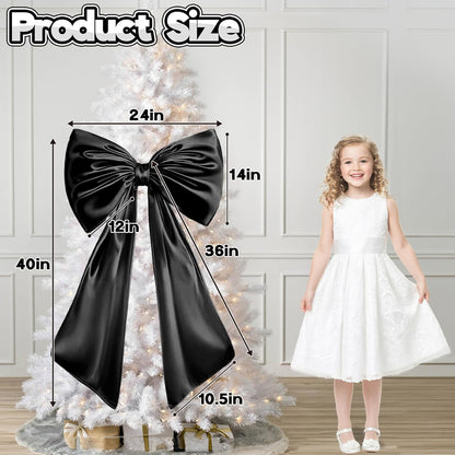 Skiennix Black Bow Decor - 40 x 24 Inches Large Satin Ribbon Bow for Wedding & Birthday Decor