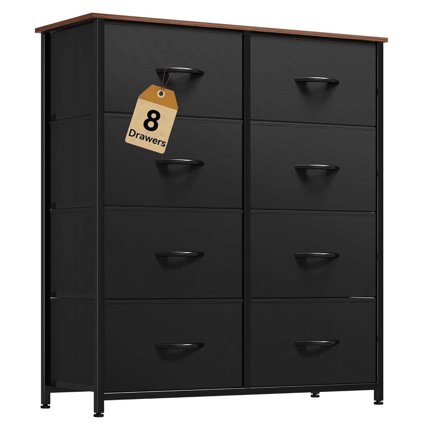 DWVO Fabric Dresser - 8 Drawer Tall Chest with Sturdy Steel Frame & Wooden Top | Ideal for Bedroom & Living Room
