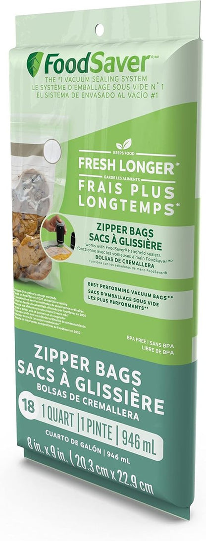 FoodSaver Vacuum Zipper Bags - 1-Quart Size | BPA-Free Multilayer Construction for Freshness