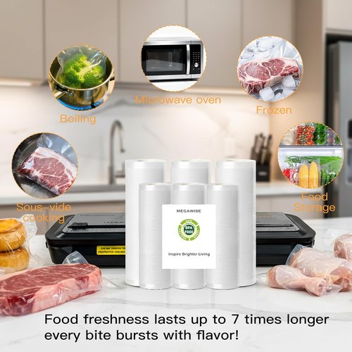 AZEUS Vacuum Sealer Bag Rolls - BPA-Free Embossed Rolls, 2 Rolls 8" x 16.4' & 3 Rolls 11" x 16.4'