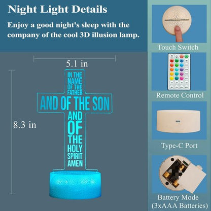Cross 3D Night Light - Jesus Lamp with 16 Color Changing Options & Remote Control | Perfect Gift for Christmas & Birthdays