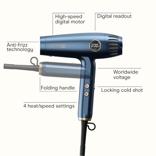 Infiniti PRO by CONAIR Hair Dryer - 1875W Ionic Blow Dryer with Diffuser | Frizz-Reducing, Fast Drying in Blue