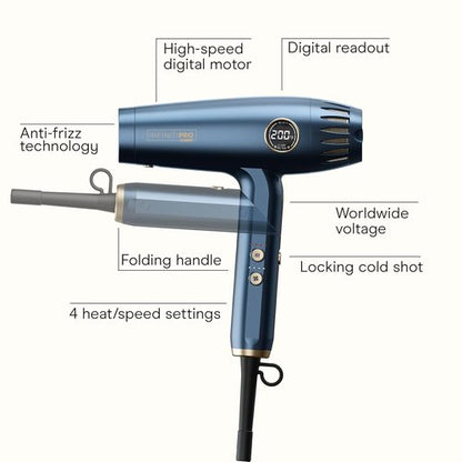 Infiniti PRO by CONAIR Hair Dryer - 1875W Ionic Blow Dryer with Diffuser | Frizz-Reducing, Fast Drying in Blue