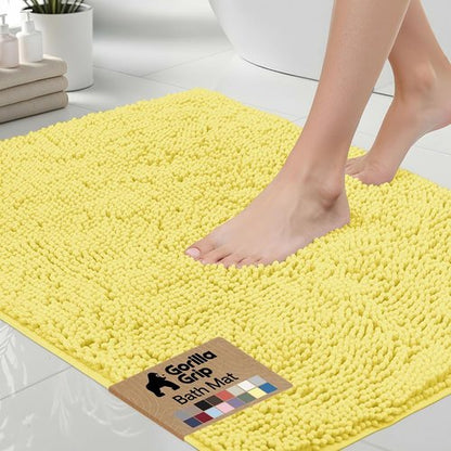 GORILLA GRIP Bath Rug Mat - Soft Absorbent Chenille | Quick Dry Microfiber, 60x24, Yellow