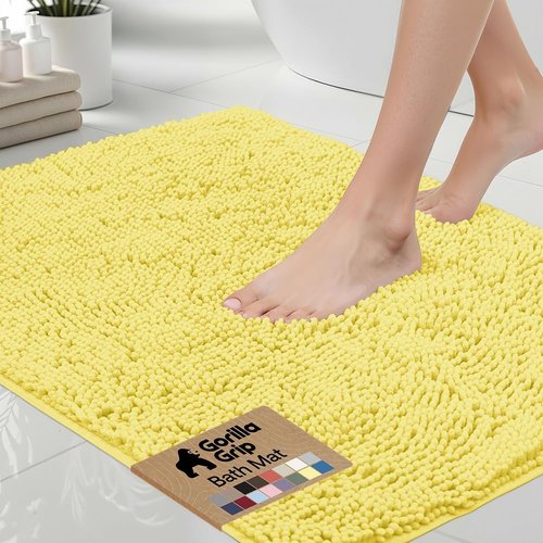 GORILLA GRIP Bath Rug Mat - Soft Absorbent Chenille | Quick Dry Microfiber, 60x24, Yellow