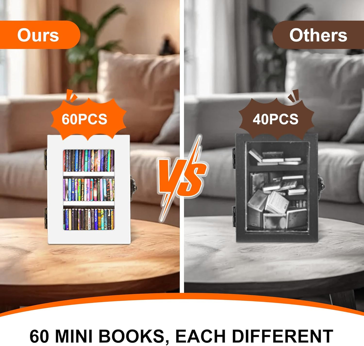 Regine Switzerland Mini Bookshelf - 60PCS Wooden Miniature Book Library for Stress Relief | Unique Gift for Book Lovers - White