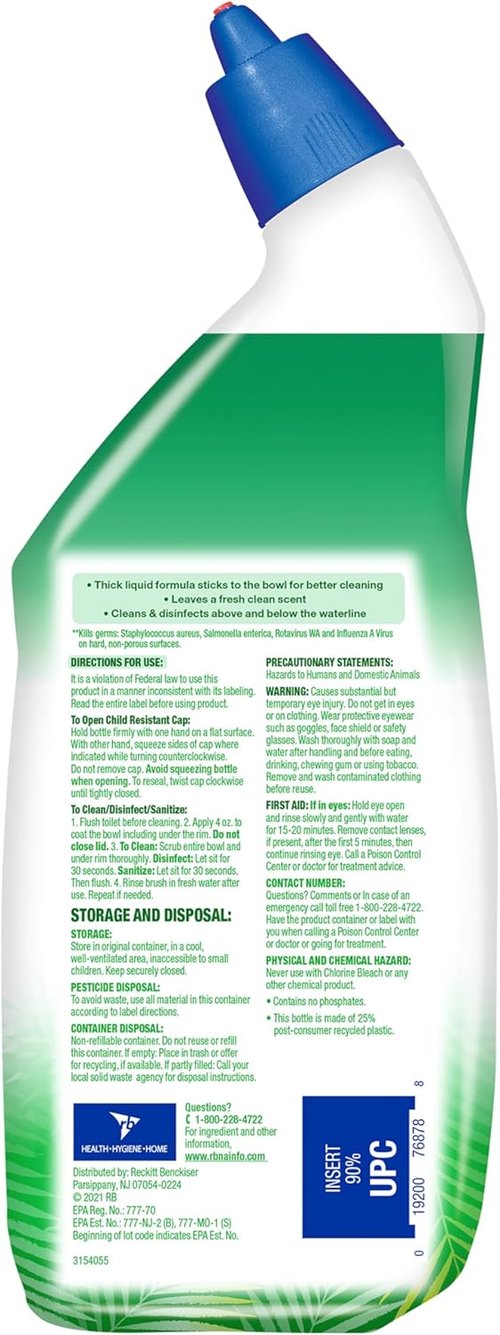 Lysol Toilet Bowl Cleaner Gel - Stain Removal & Disinfection - Forest Rain Scent, 24oz (Pack of 2)