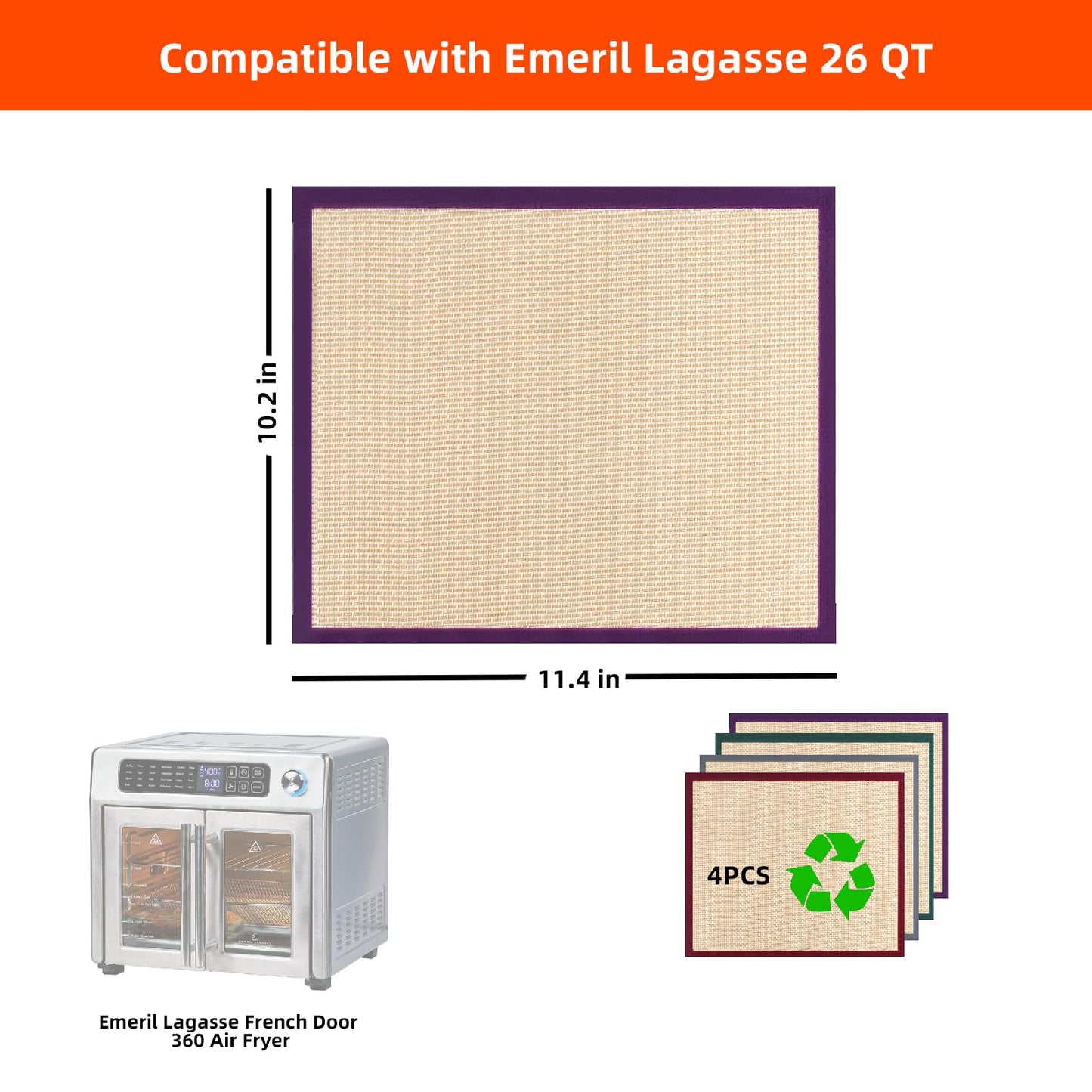 Silicone Air Fryer Liners Reusable For Emeril Lagasse French Door 360 Air Fryer, Baking Mat Accessories Compatible With Emeril 26 QT Dual-Zone Airfryer Oven