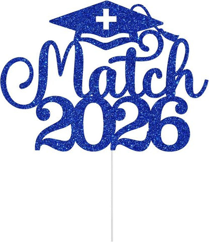 Match 2026 Cake Topper - Happy Match Day Decorations for Future Doctors | Blue Glitter Design