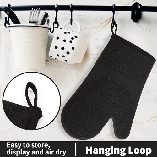 Hovico Silicone Oven Mitts - Heat Resistant 500°F Kitchen Gloves | Non-Slip Grip, BPA-Free, 2PCS - Black