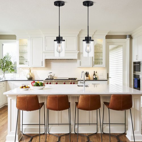 DALIVOL Modern Black Farmhouse Clear Glass Cylinder Pendant Light Fixture, Single Hanging Pendant Lighting for Kitchen Island, Dining Room, Foyer & Hallway(2 Packs)