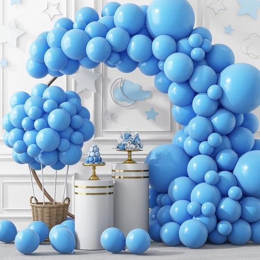 RUBFAC Light Blue Balloons - 129-Piece Set in Various Sizes for Graduation & Baby Shower Decor