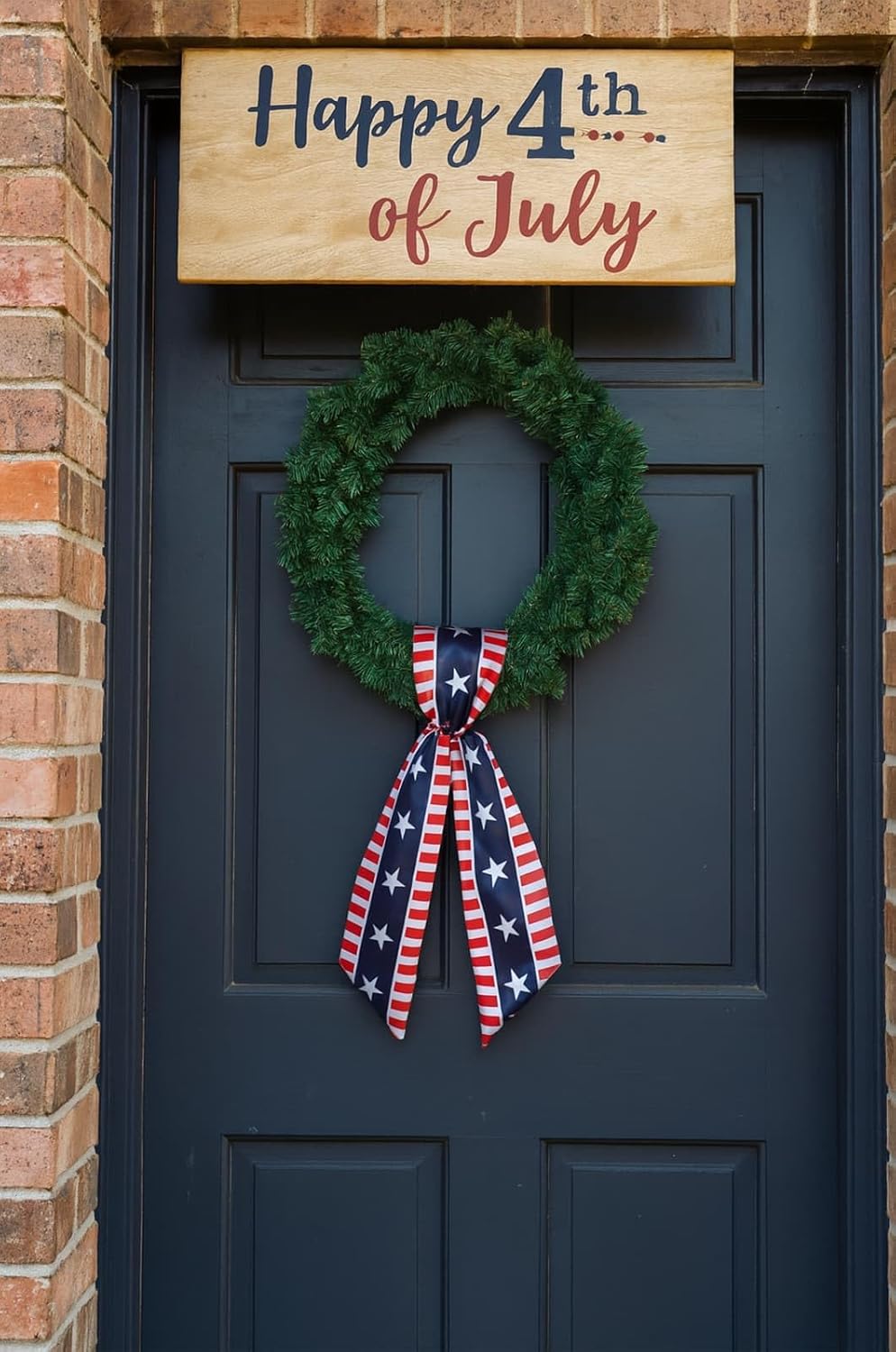 YKW Patriotic Wreath Sash - Premium Cotton Linen, 5" W x 56" L, Red White Blue Stars & Stripes for 4th of July Decor