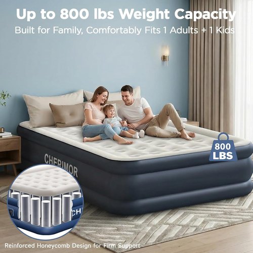 CHERIMOR Queen Air Mattress - Built-In Pump, 18" Elevated Height, 800 lbs Capacity, Fast Inflation