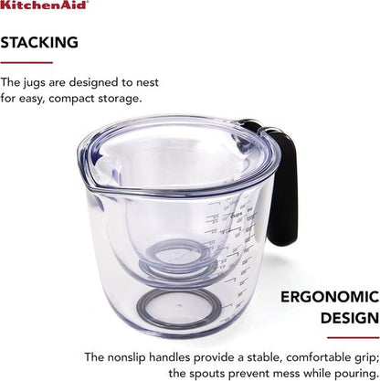 KitchenAid Gourmet Measuring Jugs Set - 3 Onyx Jugs for Precise Cooking and Baking