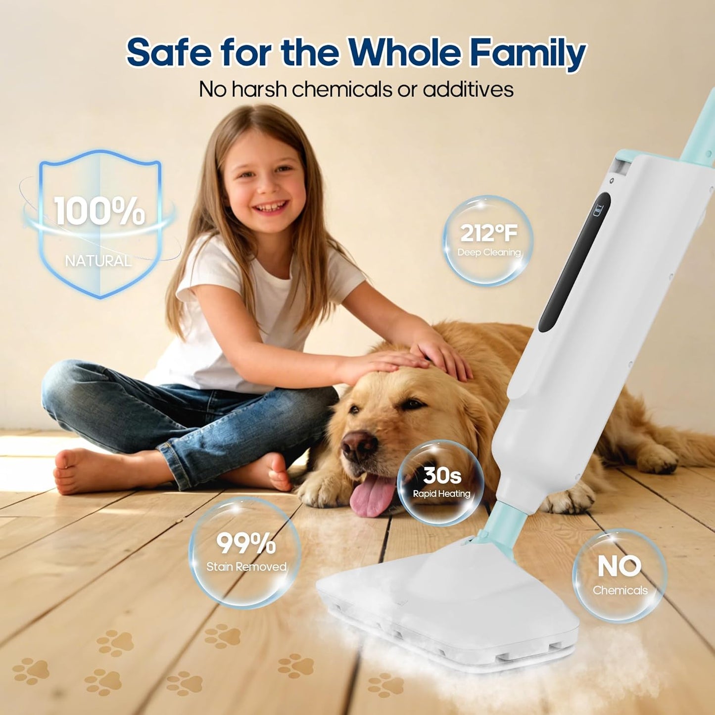 NEWBULIG Steam Mop - Lightweight Floor Cleaner for Hardwood, Tile & Carpet | 16.4 FT Cord & 2 Washable Pads