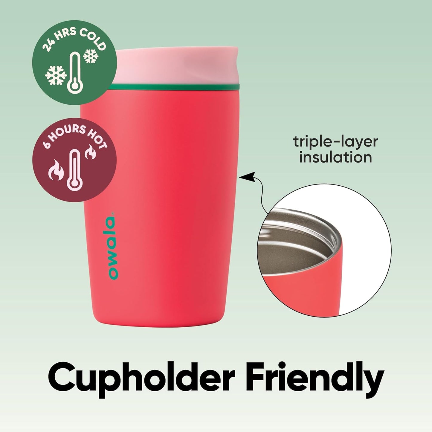 Owala SmoothSip Coffee Tumbler - Insulated Stainless Steel, Reusable 12 oz, BPA Free | Pink/Red