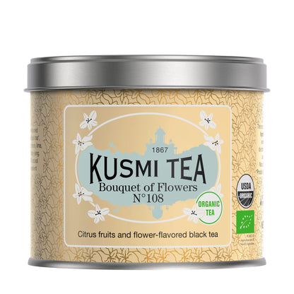 Kusmi Tea - Bouquet of Flowers No.108 - Organic Earl Grey Black Tea with Bergamot & Ylang Ylang - Flavored with Citrus - Robust, Caffeinated Tea - Loose Leaf Tea - Tin Box of 3.5 oz